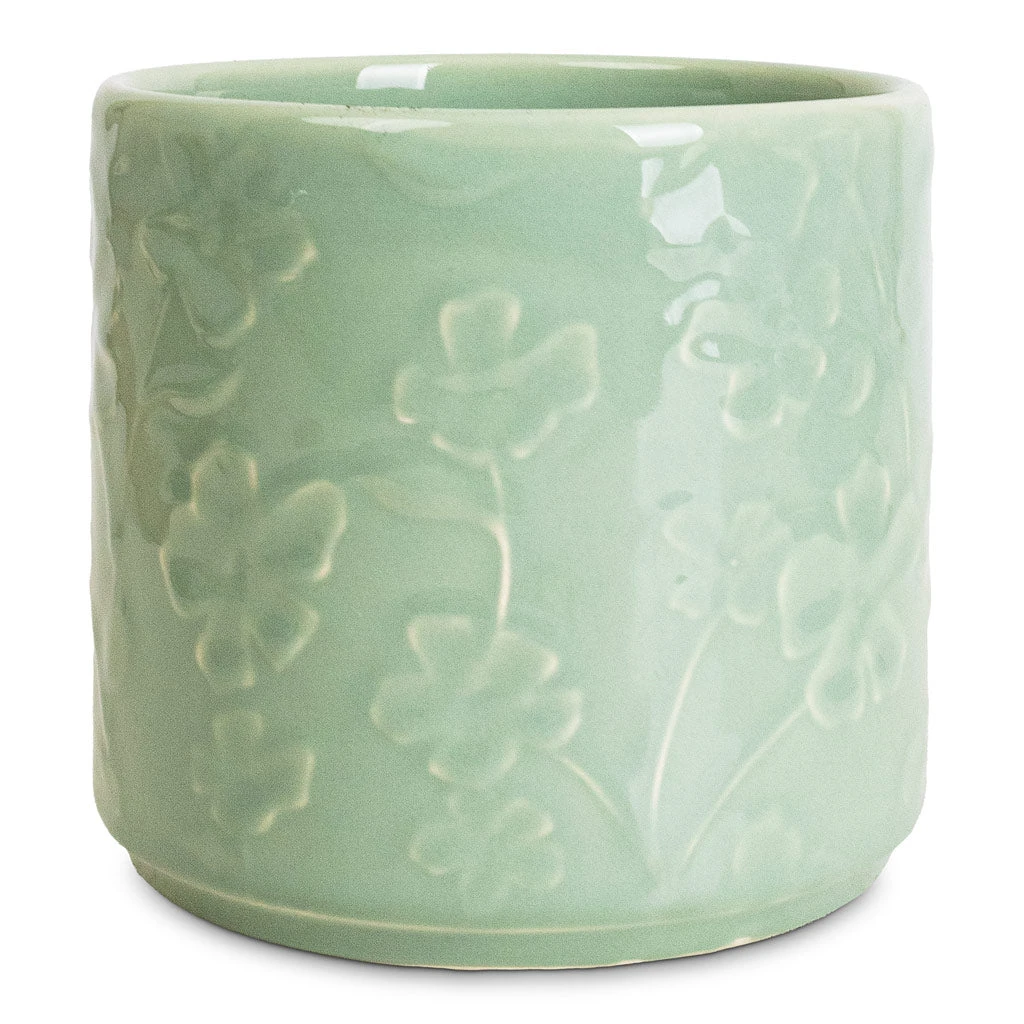 Betsy Embossed Plant Pot - Floral Mint 1 Betsy Embossed Plant Pot - Floral Mint