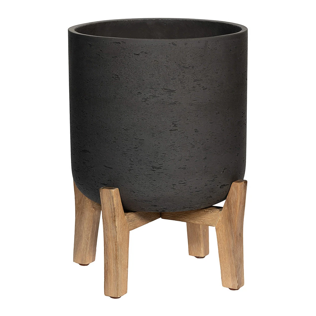 Charlie Plant Pot - Low Stand - Black Washed 1 Charlie Plant Pot - Low Stand - Black Washed