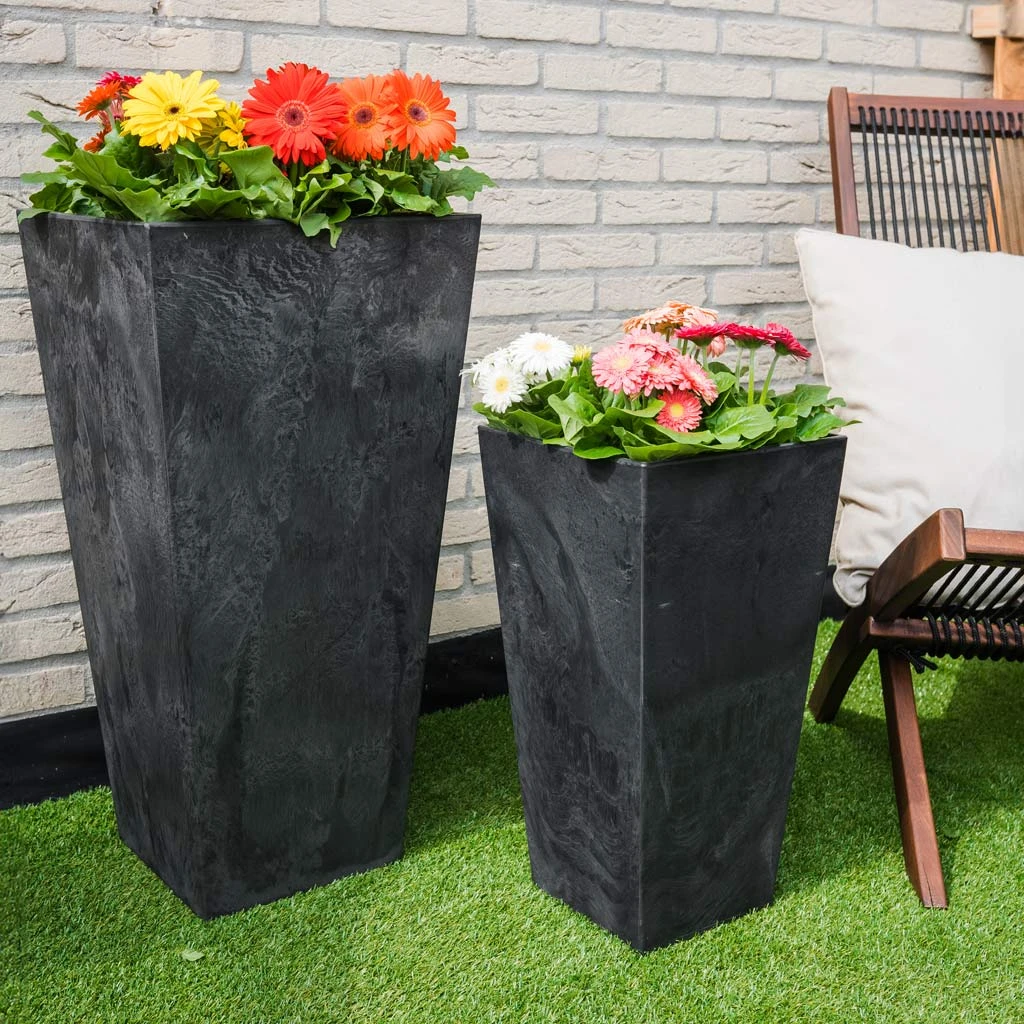 Ella Artstone Tall Planter - Black 2 Ella Artstone Tall Planter - Black - Image 2