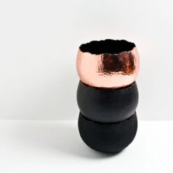 Hammered Bowl - Copper With Black -HORTOLOGY Plants Sale Hammered Bowl Black Copper LS1a