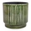 Nella Forest Green Distressed Metal Plant Pot – Ribbed Sage & Red Tones Indoor Planter