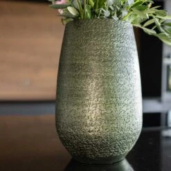 Noor Plant Vase Velvet Green & Metallic Bronze – Textured Ceramic Indoor Pot -HORTOLOGY Plants Sale Noor Plant Vase Velvet Green 1