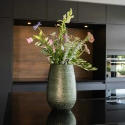 Noor Plant Vase Velvet Green & Metallic Bronze – Textured Ceramic Indoor Pot -HORTOLOGY Plants Sale Noor Plant Vase Velvet Green 5