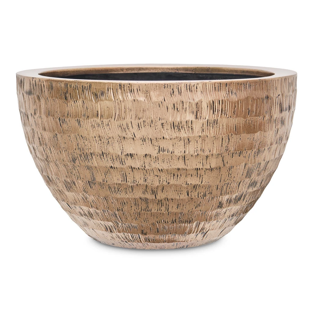 Opus Gold Hammered Bowl Planter - Modern Indoor Textured Polystone Pot 2 Opus Gold Hammered Bowl Planter - Modern Indoor Textured Polystone Pot - Image 2