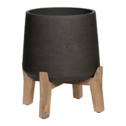 Patt Plant Pot - Low Stand - Black Washed
