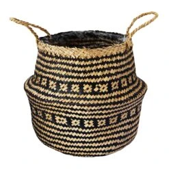 Seagrass Tribal Basket - Black Lined -HORTOLOGY Plants Sale Seagrass Tribal Plant Basket Black Lined