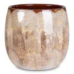 Suus Plant Pot - Latte Mottled Honey and Caramel Glossy Ceramic Indoor Planter -HORTOLOGY Plants Sale Suus Pot Latte 15x13cm