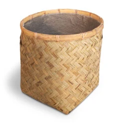 Zayn Natural Woven Bamboo with Cement Lining – Retro Footed Indoor and Outdoor Planter -HORTOLOGY Plants Sale Zayn Bamboo Planter 31.5x33cm 3