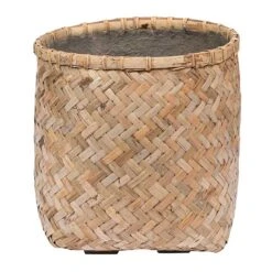 Zayn Natural Woven Bamboo with Cement Lining – Retro Footed Indoor and Outdoor Planter -HORTOLOGY Plants Sale Zayn Bamboo Planter Large