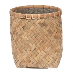 Zayn Natural Woven Bamboo with Cement Lining – Retro Footed Indoor and Outdoor Planter -HORTOLOGY Plants Sale Zayn Bamboo Planter Medium