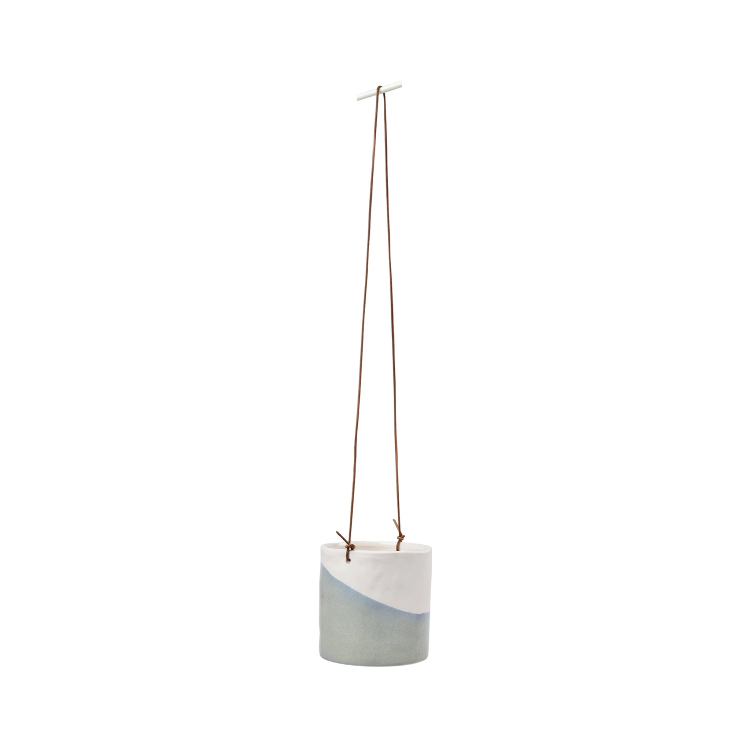 Dip Glaze Ceramic Hanging Indoor Plant Pot β Blue & White Stoneware with Leather Cord 4 Dip Glaze Ceramic Hanging Indoor Plant Pot β Blue & White Stoneware with Leather Cord - Image 4