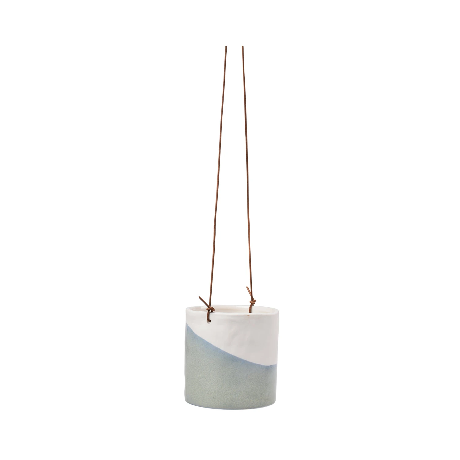 Dip Glaze Ceramic Hanging Indoor Plant Pot β Blue & White Stoneware with Leather Cord 6 Dip Glaze Ceramic Hanging Indoor Plant Pot β Blue & White Stoneware with Leather Cord - Image 6