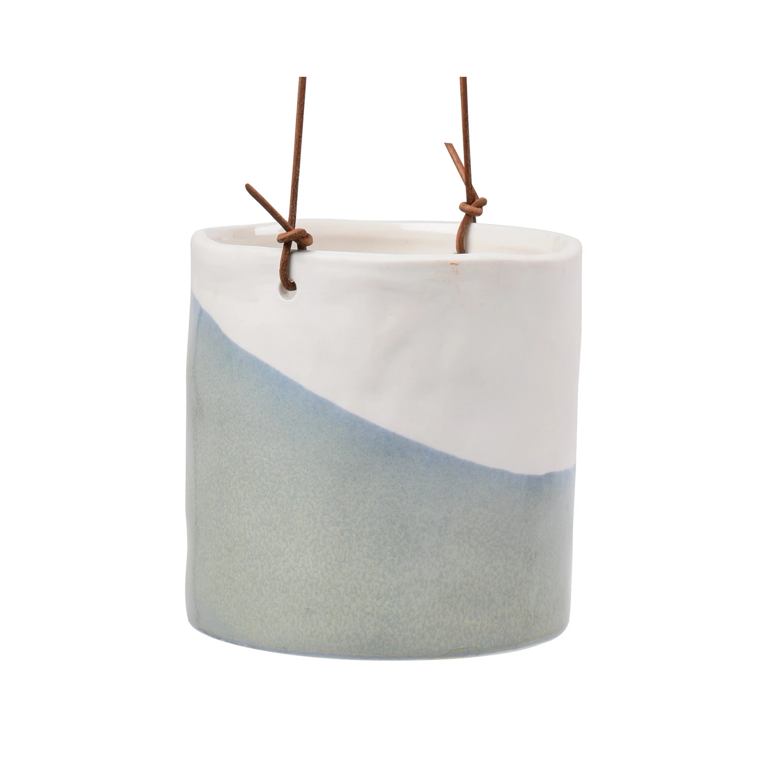 Dip Glaze Ceramic Hanging Indoor Plant Pot β Blue & White Stoneware with Leather Cord 1 Dip Glaze Ceramic Hanging Indoor Plant Pot β Blue & White Stoneware with Leather Cord